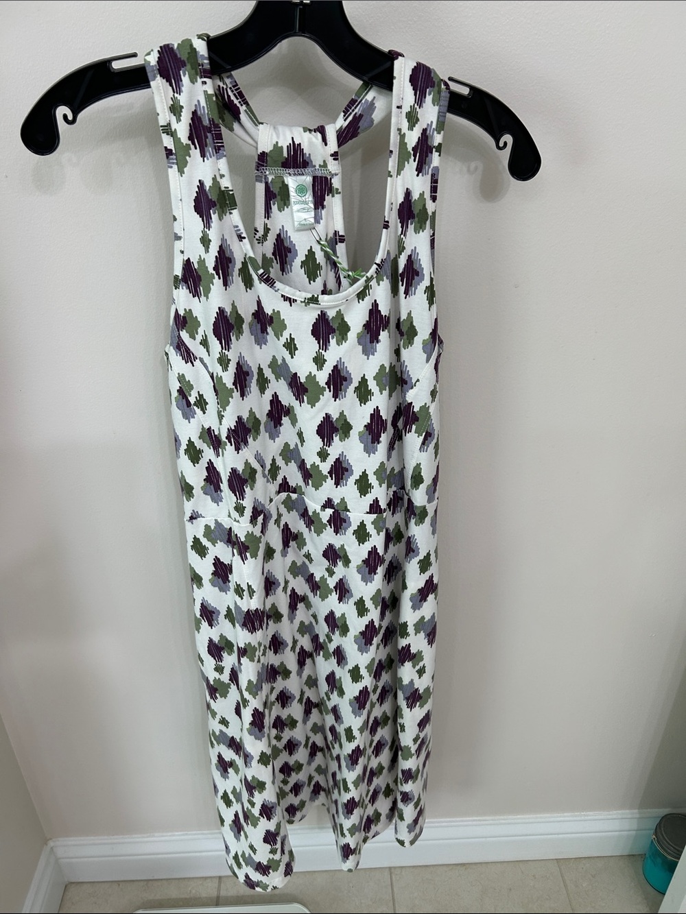 Aventura Cleo White Tank Dress with Olive Green & Plum Ikat Motif
